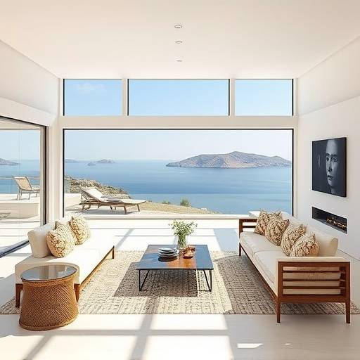 Interior elegante de la Villa Esmeralda en Ibiza con muebles de dise&ntilde;o y vistas panor&aacute;micas